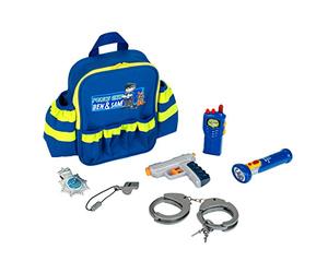 Theo Klein 8802 Police Unit Ben and Sam Police Backpack with Accessories I With Battery-Powered Torch, Handcuffs and Much More I Dimensions: 28 cm x 25 cm x 8.5 cm