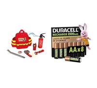 Theo Klein Fire Fighter Henry Backpack, LED torch, 3+ years, & Duracell AA Rechargeable 8 pack, 2500mAh