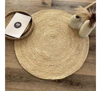 Theo Round Rug, Natural 100% Jute, Cream, Plain Hand Woven Circular Round Rugs for Kitchen, Living Room, Bedroom, Bathroom, Farmhouse - 80cm Round, 80cm x 80cm