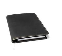 Theodore 7.8x10.8 Inch Black Leather Notebook Cover with Journal Included - Padfolio for Tablet, Phone, Notebook, Business Cards, Pen & Phone Pockets - Fits Moleskine XL Notebooks