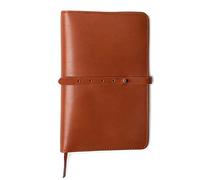 Theodore Premium Leather Notebook Cover for A5, Cognac Brown, with Organizer and Storage for Pen, Cards, Bookmark and Mini Tablet