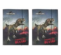 Theonoi 2 x Children's Folders Drawing Folder Storage Elastic Band DIN A4 - with Dinosaur Dinosaur Motifs - Great Gift for Back to School Cone (Dinosaur)