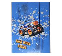 Theonoi Modern A4 Truck Racing Children's Box, Sturdy File Box for School Bag, DIN A4, Gloss Lamination, Inner Flaps, Rubber Tensioners, Capacity 4.5 cm, Gift Option