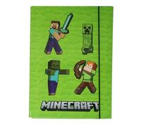Theonoi Sturdy Children's Box, File Box, Folder for School Bag, Dossier Folder with Elastic Band and Inner Flaps, DIN A4 (Minecraft Green)
