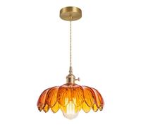 Theopractick Industrial Ceiling Lights, Vintage Lamp, Glass Lampshade Hanging Lights for Bedroom, Kitchen, Hallway - Brass Cap, On/Off Switch (Tawny)