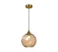 Theopractick Modern Glass Pendant Light Fixtures in Water Ripple, Golden Lamp Head; Dining, Hallway Lights (Amber)