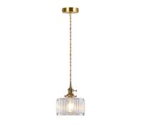 Theopractick Retro Glass Pendant Lights in Brass Finish, Modern Industrial Ceiling Lights with Brass Lamp Holder and On/Off Swith, Dining Room Bedroom Ceiling Lights, Kitchen Light (Clear, 17.5x19cm)