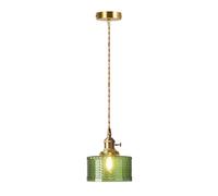 Theopractick Retro Glass Pendant Lights in Brass Finish, Modern Industrial Ceiling Lights with Brass Lamp Holder and On/Off Swith, Dining Room Bedroom Ceiling Lights, Kitchen Light (Green, 15x16cm)