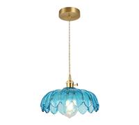 Theopractick Vintage Ceiling Lights, Glass Lampshade Hanging Lights for Bedroom, Kitchen, Hallway - Brass Cap, On/Off Switch (Blue)