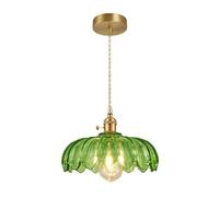 Theopractick Vintage Industrial Ceiling Lights, Glass Lampshade Hanging Lights for Bedroom, Kitchen, Hallway - Brass Lamp Cap, On/Off Switch (Green)