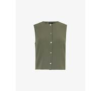 Theory Womens Dark Olive Cropped Sleeveless Woven-blend Top L