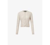 Theory Womens Theory Crop Rib-Knit Linen-Blend Cardigan Bone Pink Multi P
