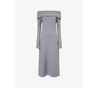 Theory Womens Theory Off-Shoulder Wool and Cashmere-Blend Midi Dress Grey Heather L