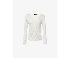 Theory Womens Theory Rolled-Edge Fine-Knit Cardigan Ivory L