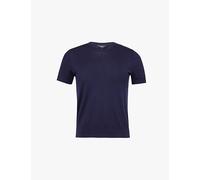 Theory Womens Theory Round-Neck Ribbed Wool-Blend Top Deep Navy S