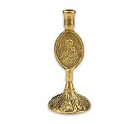 Theotokos Design Brass Candle Holder - Christian Candle Holder for Thin Orthodox Candles, 9.5 cm Height