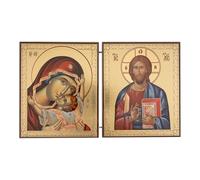 Theotokos Kardiotissa and Christ Pantocrator Orthodox Icon Diptych - Byzantine Style Christian Icon - Religious Gift 5.3 inch