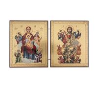 Theotokos with Prophets and Christ in Glory Orthodox Icon Diptych - Byzantine Style Christian Icon - Religious Gift 5.3 inch