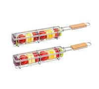 TheOwnas 2pcs Long BBQ Grill Basket | Stainless Steel Fish, Sausages, Kebab, Vegetables Cage with Side Opening & Handle | Ideal for Outdoor Grilling & Camping | BBQ Accessories.