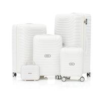 TheOwnas 5 Piece Luggage Set. Travel Hand Luggage Set. Lightweight Hardshell Suitcase with 4 Wheels, Lock System, Soft Silicone Handle. Large, Medium, Cabin, Underseat & Make-up Bag. (Beige)