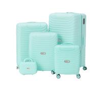 TheOwnas 5 Piece Luggage Set. Travel Hand Luggage Set. Lightweight Hardshell Suitcase with 4 Wheels, Lock System, Soft Silicone Handle. Large, Medium, Cabin, Underseat & Make-up Bag. (Turquoise)