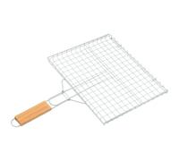 TheOwnas Portable Barbecue Grill Basket - Stainless Steel BBQ Grilling Basket with Wooden Handle - Foldable Grill Mesh Clamp for Fish, Vegetables, Steak & Shrimp (25x32cm)