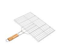 TheOwnas Portable Barbecue Grill Basket - Stainless Steel BBQ Grilling Basket with Wooden Handle - Foldable Grill Mesh Clamp for Fish, Vegetables, Steak & Shrimp (25x38cm)