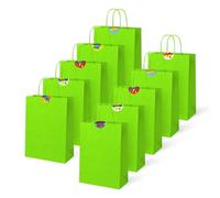 Thepaperbagstore 10 Light Green Small Twist Handle Paper Bags + 10 Reward Stickers, Kids Party, Gift, Craft and Sweet Bags - 180x220x80mm