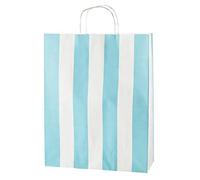Thepaperbagstore 100 Light Blue & White Stripe Large Paper Bags With Handles - 32x12x41cm - Colourful Paper Gift for Adults and Kids - for Shopping, Party, Retail, Birthdays and Weddings