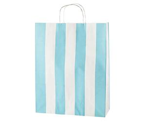 Thepaperbagstore 100 Light Blue & White Stripe Large Paper Bags With Handles - 32x12x41cm - Colourful Paper Gift for Adults and Kids - for Shopping, Party, Retail, Birthdays and Weddings