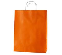Thepaperbagstore 100 Orange Large Paper Bags With Handles - 32x12x41cm - Colourful Gift Bags for Adults and Kids - for Shopping, Party, Retail, Birthdays and Weddings