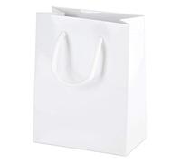 Thepaperbagstore 100× White Extra Small Gloss Laminated Gift Bags 11.5×14.5×6.5cm - 250 gsm Boutique Paper Bags with Rope Handles & Reinforced Base - Ideal for Gifts, Weddings, Retail & Corporate Use