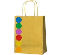 Thepaperbagstore 15 Gold Small Twist Handle Paper Bags + 15 Colour Dot Stickers, Kids Party, Gift, Craft and Sweet Bags - 180x220x80mm