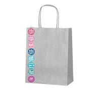 Thepaperbagstore 15 Silver Small Twist Handle Paper Bags + 15 Thank You Stickers, Kids Party, Gift, Craft and Sweet Bags - 180x220x80mm