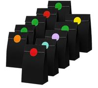 Thepaperbagstore 20 Black Paper Party Bags + 20 Colour Dot Stickers, Kids Party, Gift, Craft and Sweet Bags - 140x245x70mm