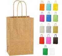Thepaperbagstore 20 Brown Paper Party Bags With Handles - Colourful Paper Gift Bags for Kids and Adults Parties, Birthdays, Weddings, Baby Showers, Hen Parties and Sweets 14x21x8cm
