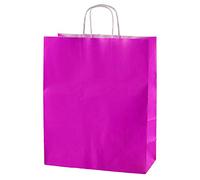Thepaperbagstore 20 Fuchsia Medium Paper Bags with Handles - 25x11x31cm - Colourful Paper Gift Bags for Adults and Kids - for Shopping, Party, Birthdays and Weddings