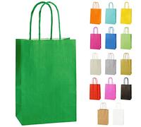 Thepaperbagstore 20 Green Paper Party Bags With Handles - Colourful Paper Gift Bags for Kids and Adults Parties, Birthdays, Weddings, Baby Showers, Hen Parties and Sweets 14x21x8cm