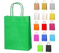 Thepaperbagstore 20 Green Small Paper Party Bags With Handles - 18x22x8cm - Colourful Paper Gift Bags for Kids and Adults Parties, Birthdays, Weddings, Baby Showers, Hen Parties and Sweets