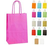 Thepaperbagstore 20 Hot Pink Paper Party Bags With Handles - Colourful Paper Gift Bags for Kids and Adults Parties, Birthdays, Weddings, Baby Showers, Hen Parties and Sweets 14x21x8cm
