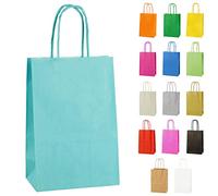 Thepaperbagstore 20 Light Blue Paper Party Bags With Handles - Colourful Paper Gift Bags for Kids and Adults Parties, Birthdays, Weddings, Baby Showers, Hen Parties and Sweets 14x21x8cm