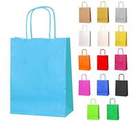 Thepaperbagstore 20 Light Blue Small Paper Party Bags With Handles - 18x22x8cm - Colourful Paper Gift Bags for Kids and Adults Parties, Birthdays, Weddings, Baby Showers, Hen Parties and Sweets