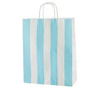 Thepaperbagstore 20 Light Blue/White Stripe Medium Paper Bags with Handles - 25x11x31cm - Colourful Paper Gift Bags for Adults and Kids - for Shopping, Party, Birthdays and Weddings
