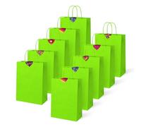 Thepaperbagstore 20 Light Green Small Twist Handle Paper Bags + 20 Heart Stickers, Kids Party, Gift, Craft and Sweet Bags - 180x220x80mm
