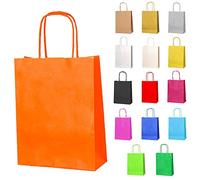Thepaperbagstore 20 Orange Small Paper Party Bags With Handles - 18x22x8cm - Colourful Paper Gift Bags for Kids and Adults Parties, Halloween, Birthdays, Weddings, Baby Showers, Hen Parties and Sweets