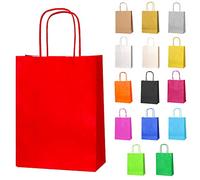 Thepaperbagstore 20 Red Small Paper Party Bags With Handles - 18x22x8cm - Colourful Paper Gift Bags for Kids and Adults Parties, Birthdays, Weddings, Baby Showers, Hen Parties and Sweets