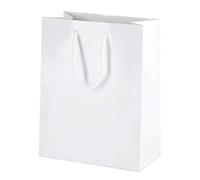 Thepaperbagstore 20× White Small Gloss Laminated Gift Bags 16×21×10cm - 250 gsm Boutique Paper Bags with Rope Handles & Reinforced Base - Ideal for Gifts, Weddings, Retail & Corporate Use