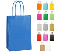 Thepaperbagstore 25 Blue Paper Party Bags With Handles - Colourful Paper Gift Bags for Kids and Adults Parties, Birthdays, Weddings, Baby Showers, Hen Parties and Sweets 14x21x8cm