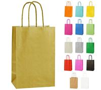 Thepaperbagstore 25 Gold Paper Party Bags With Handles - Colourful Paper Gift Bags for Kids and Adults Parties, Birthdays, Weddings, Baby Showers, Hen Parties and Sweets 14x21x8cm