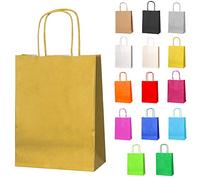 Thepaperbagstore 25 Gold Small Paper Party Bags With Handles - 18x22x8cm - Colourful Paper Gift Bags for Kids and Adults Parties, Birthdays, Weddings, Baby Showers, Hen Parties and Sweets
